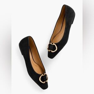 Talbots Women's Black Whitley Ornament Suede Ballet Flats